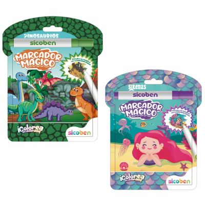 LIBRO DE COLOREAR CON MARCADOR MAGICO DINO Y SIRENA | SICOBEN