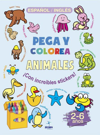 Pega y Colorea - Aprendiendo Nombres de Objetos en Español e Inglés - Animales