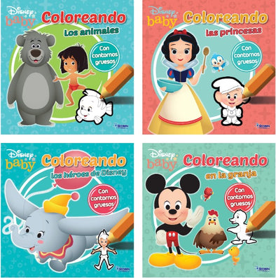 Colección Completa 4 Libros para Colorear - Disney® Baby - Contornos Gruesos