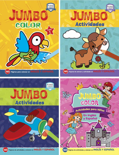 Colección Completa 4 Libros - Me Divierto y Aprendo, Jumbo Color y Actividades - Inglés y Español